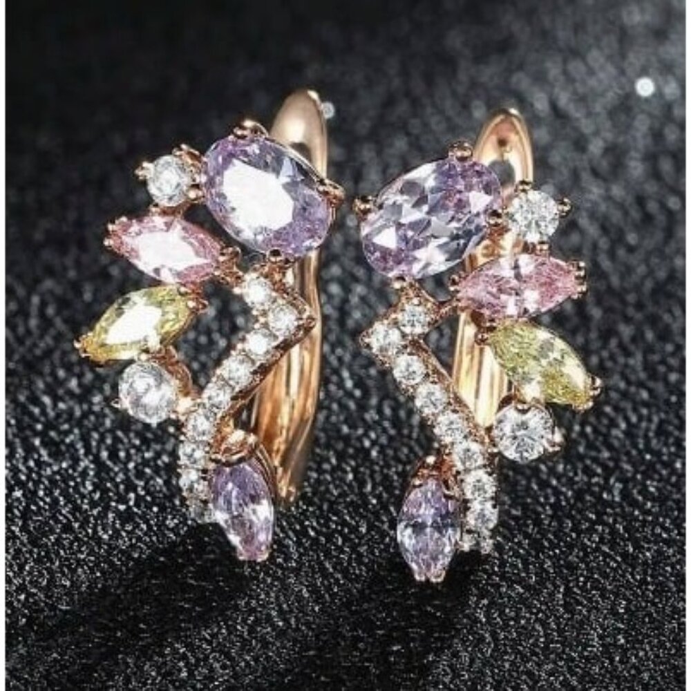 18k Gold Plated Simulated Diamond Zircon Mutli-Color Earrings